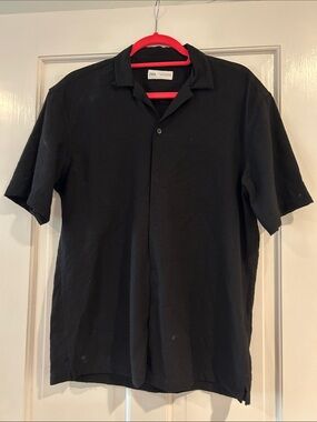 Zara Men Black Short-Sleeve Button-Down Shirt